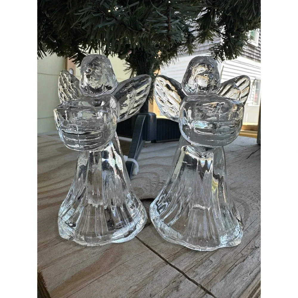 VTG Centurion Collection Angel‎ Candle Holders Set of 2 Glass W/Box About 4 Inch